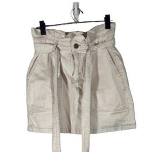 Free People Cream Belted Cotton Blend Jean Denim Mini Skirt Women Sz 4
